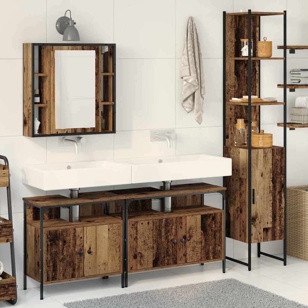 Bathroom Furniture Set with Door 4 pcs Old Wood Engineered Wood