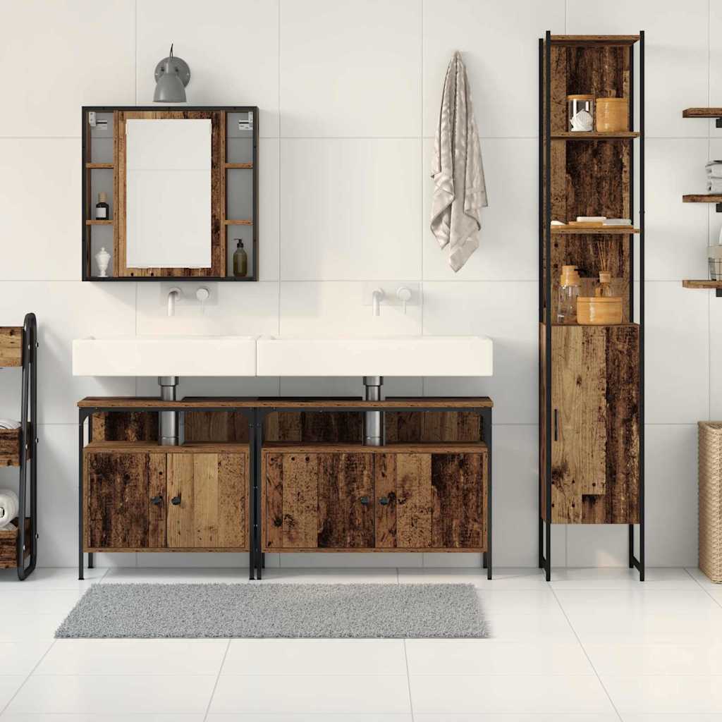 Bathroom Furniture Set with Door 4 pcs Old Wood Engineered Wood