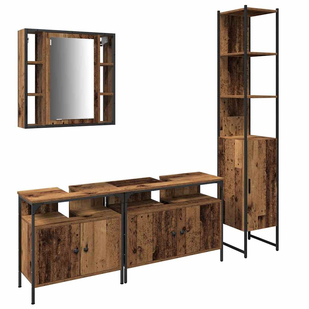 Bathroom Furniture Set with Door 4 pcs Old Wood Engineered Wood