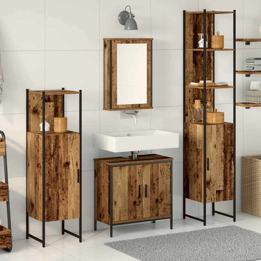 Bathroom Furniture Set with Shelf 4 pcs Brown Engineered wood