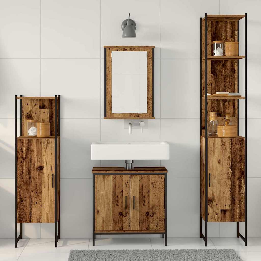 Bathroom Furniture Set with Shelf 4 pcs Brown Engineered wood