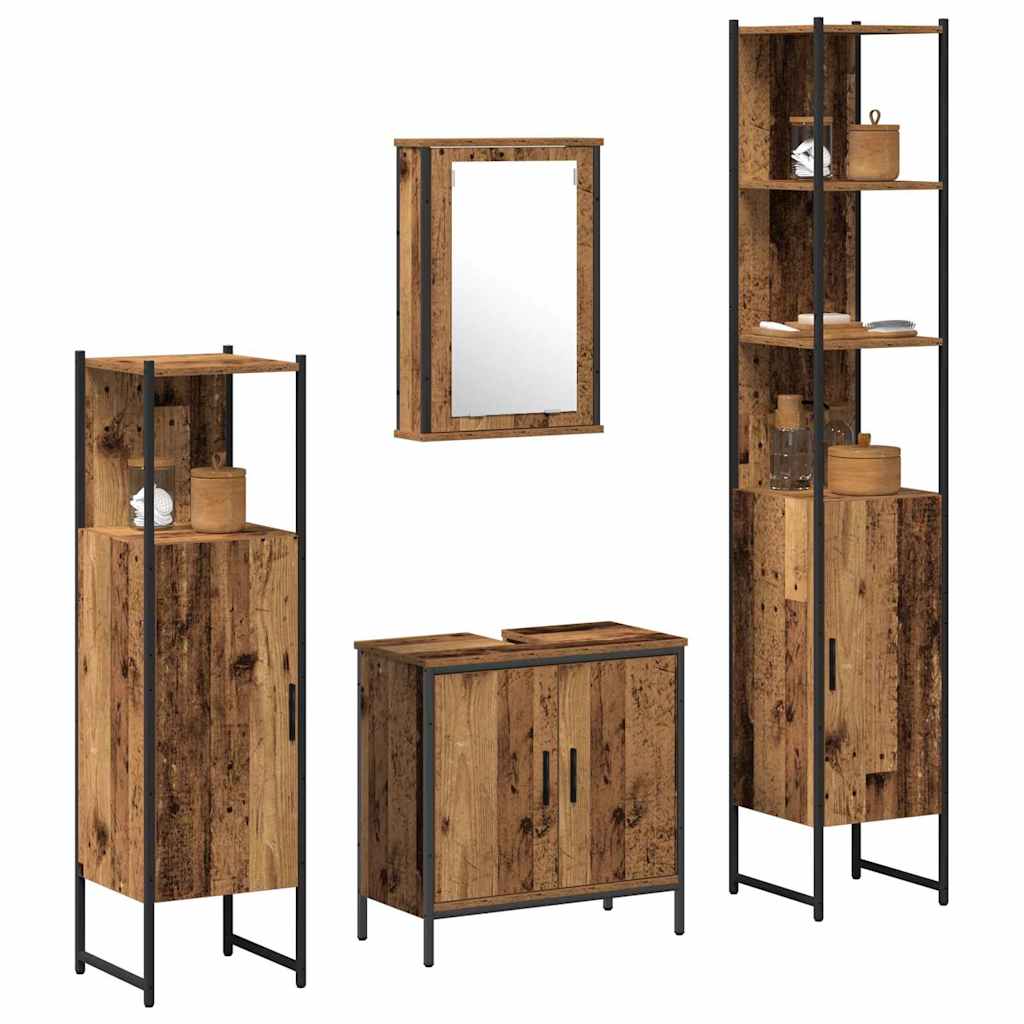 Bathroom Furniture Set with Shelf 4 pcs Brown Engineered wood