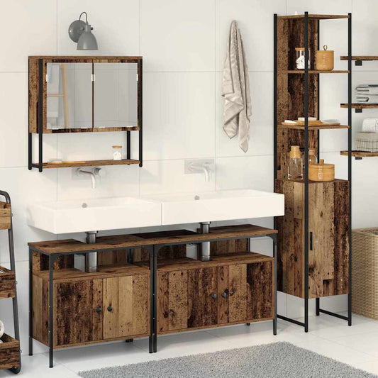 Bathroom Furniture Set with Door 4 pcs Old Wood Engineered Wood