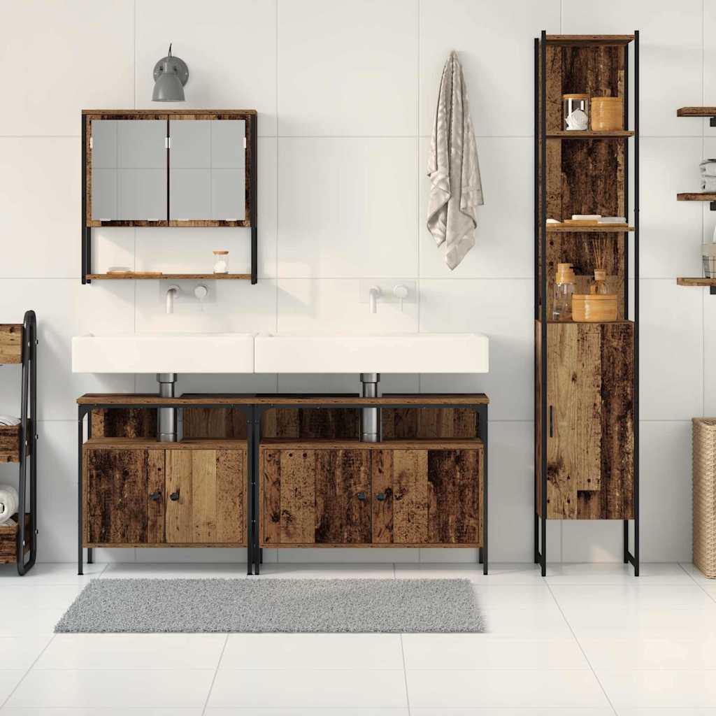 Bathroom Furniture Set with Door 4 pcs Old Wood Engineered Wood