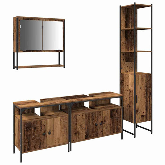 Bathroom Furniture Set with Door 4 pcs Old Wood Engineered Wood