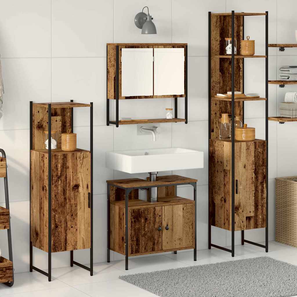 Bathroom Furniture Set with Door 4 pcs Old wood Engineered wood