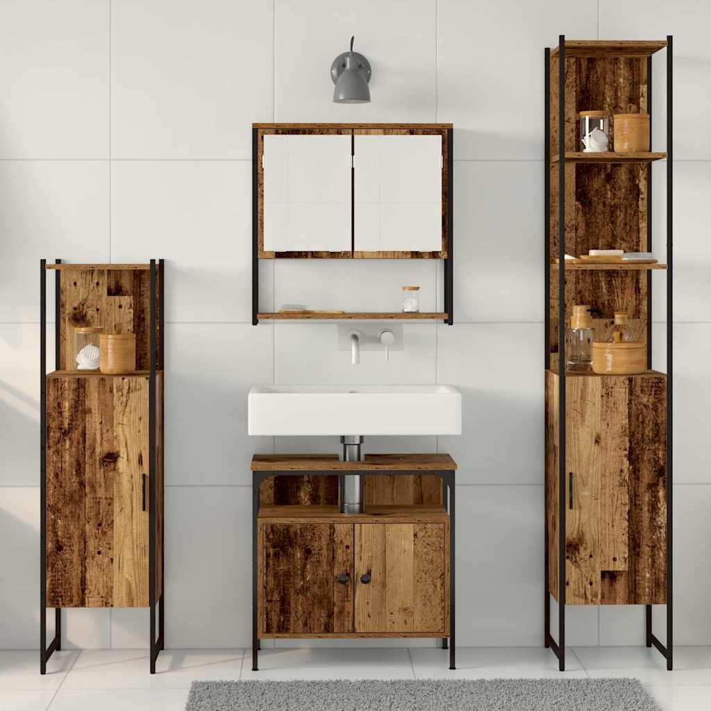 Bathroom Furniture Set with Door 4 pcs Old wood Engineered wood