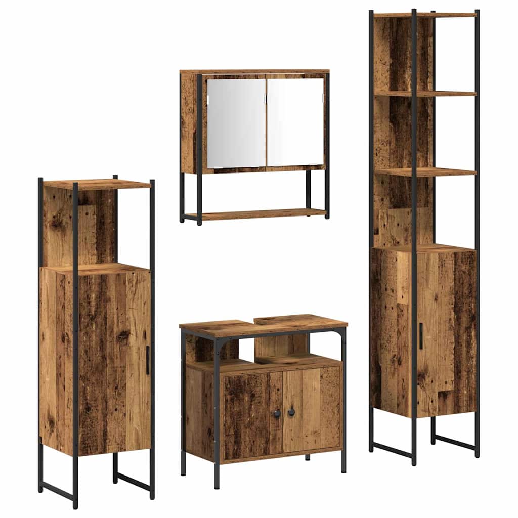 Bathroom Furniture Set with Door 4 pcs Old wood Engineered wood