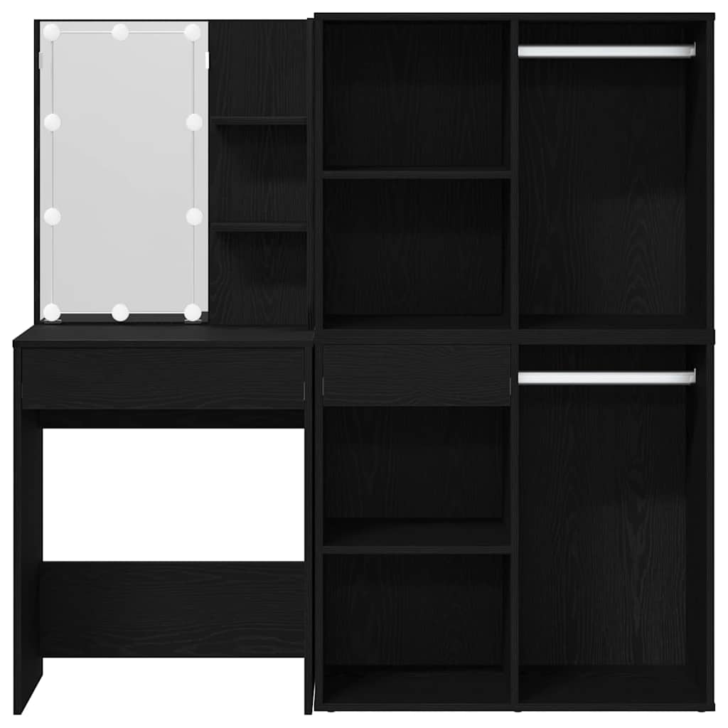 LED Dressing Table Set with Drawer Black Oak 140 x 40 x 140 cm