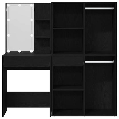 LED Dressing Table Set with Drawer Black Oak 140 x 40 x 140 cm