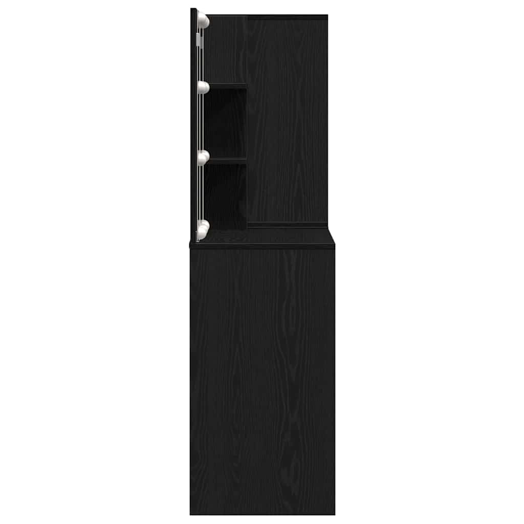 LED Dressing Table Set with Drawer Black Oak 140 x 40 x 140 cm