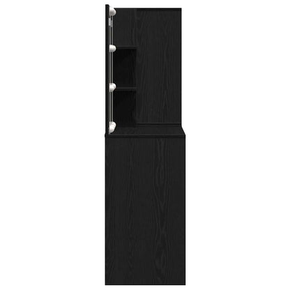 LED Dressing Table Set with Drawer Black Oak 140 x 40 x 140 cm