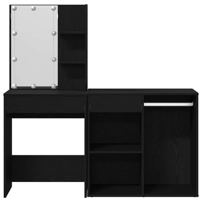 LED Dressing Table Set with Drawer Black Oak 140 x 40 x 140 cm