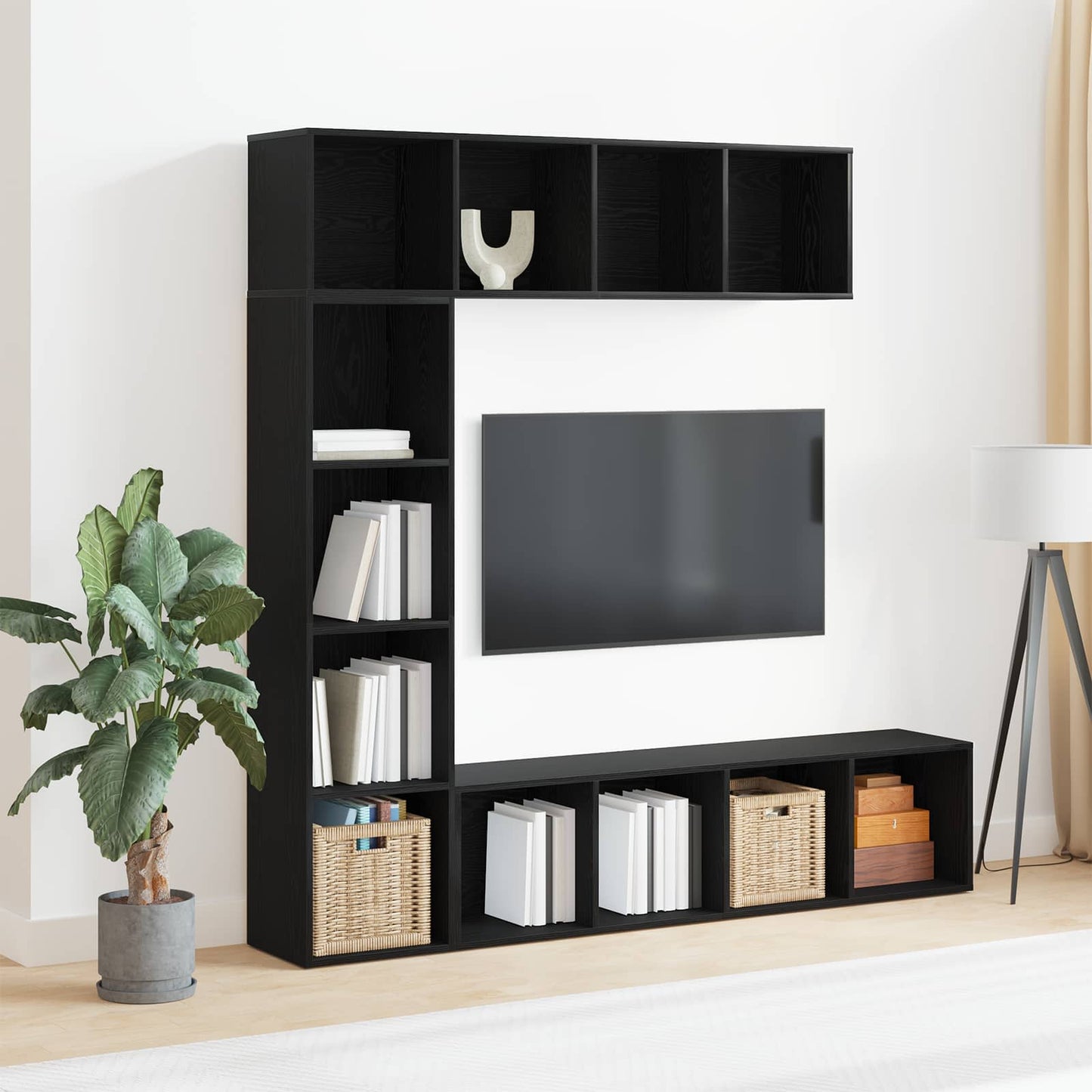 Bookshelf 3 pcs Black Oak 36 x 30 x 143 cm Engineered Wood