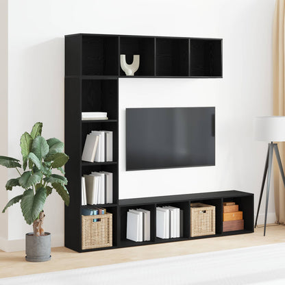 Bookshelf 3 pcs Black Oak 36 x 30 x 143 cm Engineered Wood