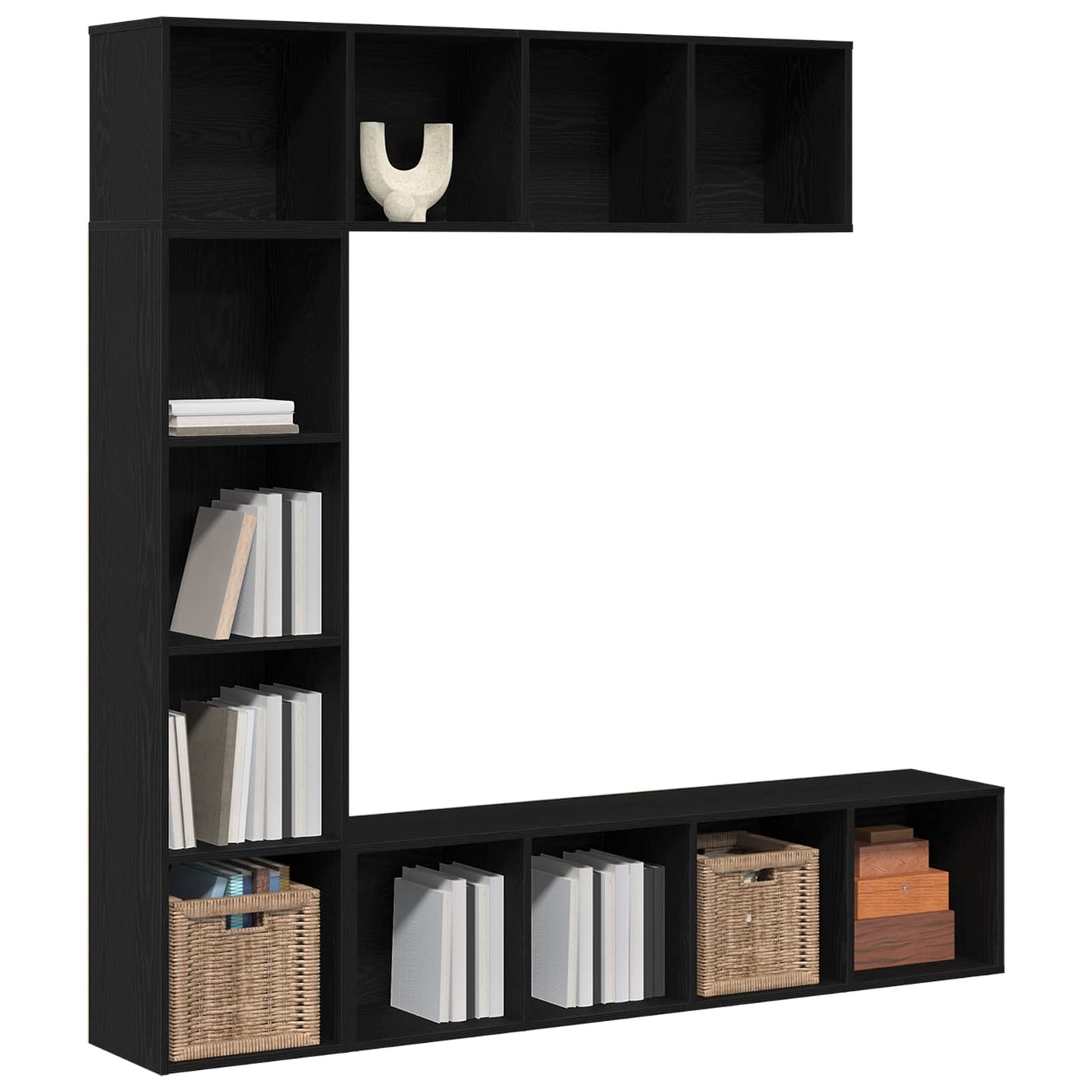 Bookshelf 3 pcs Black Oak 36 x 30 x 143 cm Engineered Wood