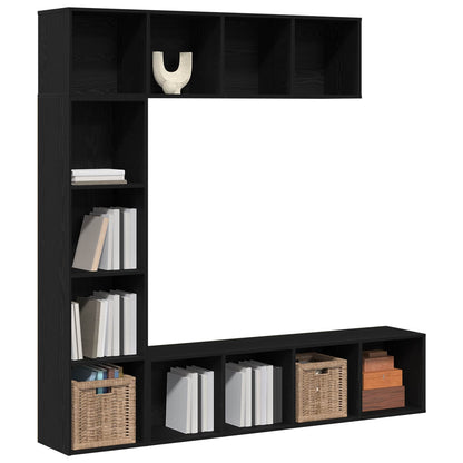 Bookshelf 3 pcs Black Oak 36 x 30 x 143 cm Engineered Wood