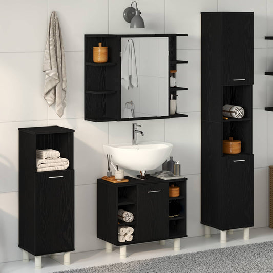 Bathroom Furniture Set 4 pcs Black Engineered Wood