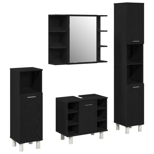 Bathroom Furniture Set 4 pcs Black Engineered Wood