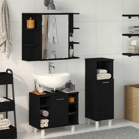 Bathroom Furniture Set 3 pcs Black Engineered Wood