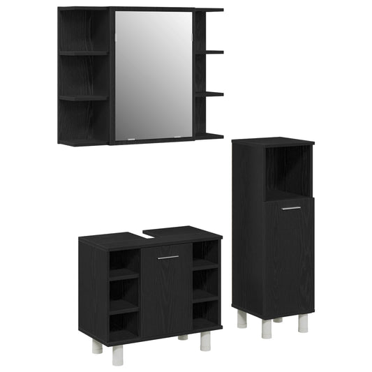 Bathroom Furniture Set 3 pcs Black Engineered Wood