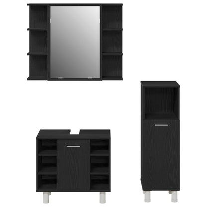 Bathroom Furniture Set with Shelf 3 pcs Black 30 x 30 x 99.5 cm
