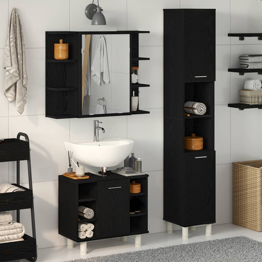 Bathroom Furniture Set 3 pcs Black Engineered Wood