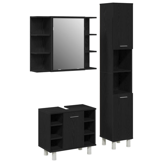 Bathroom Furniture Set 3 pcs Black Engineered Wood