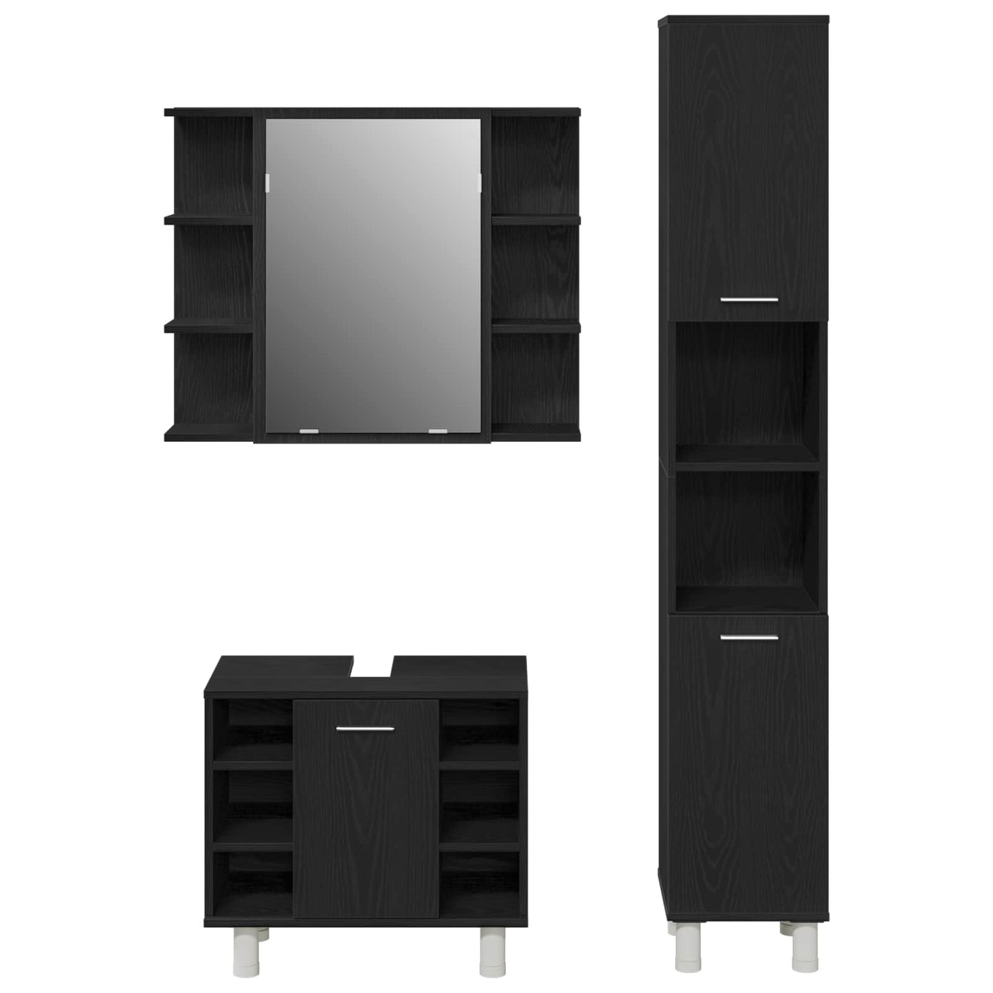 Bathroom Furniture Set with Door 3 pcs Black 30 x 30 x 179.5 cm