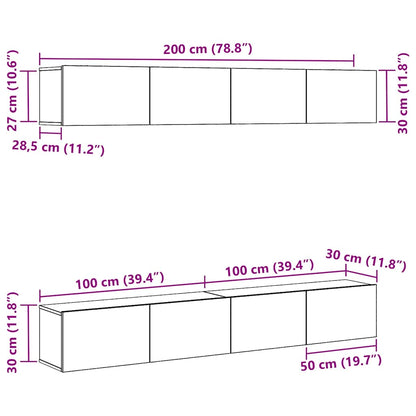 TV Cabinet Set 4 pcs Black Oak 100 x 30 x 30 cm Engineered Wood