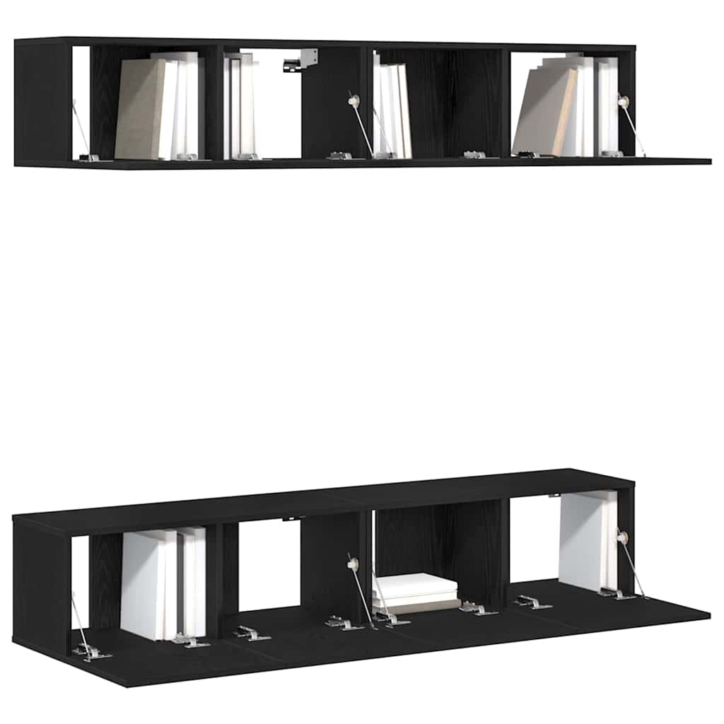 TV Cabinet Set 4 pcs Black Oak Engineered Wood