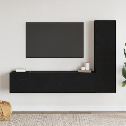 TV Cabinet Set Wall-mounted 4 pcs Black Oak 130.5 x 30 x 140 cm