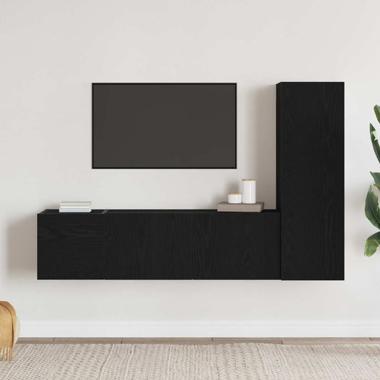 TV Cabinet Set 3 pcs Black Oak Engineered Wood
