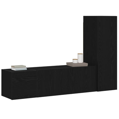 TV Cabinet Set Wall-mounted 3 pcs Black Oak 130.5 x 30 x 140 cm