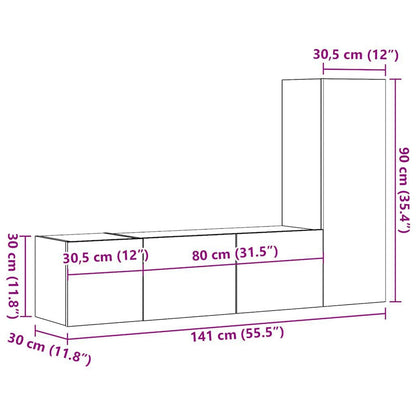 TV Cabinet Set Wall-mounted 3 pcs Black Oak 130.5 x 30 x 140 cm