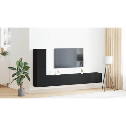 TV Cabinet Set Wall-mounted Black Oak Engineered Wood