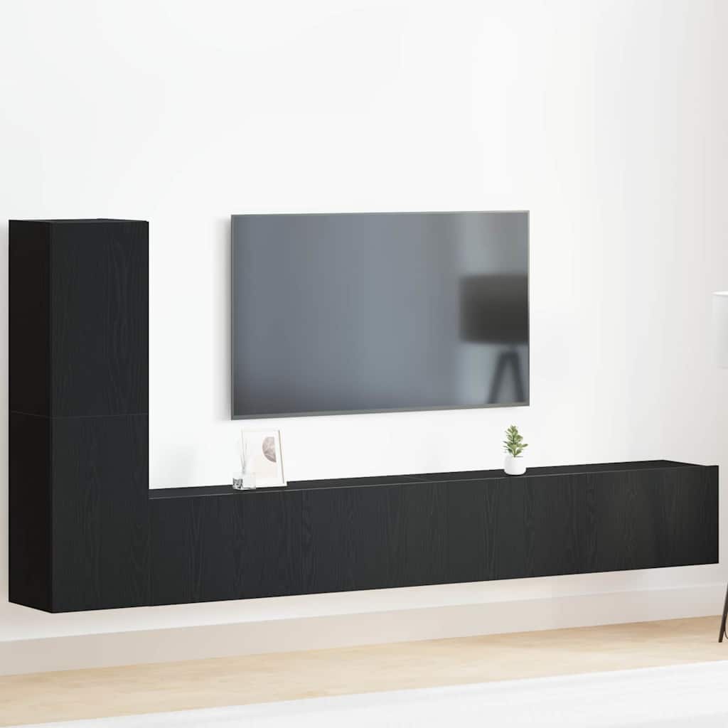 TV Cabinet Set Wall-mounted Black Oak Engineered Wood
