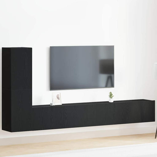 TV Cabinet Set Wall-mounted Black Oak Engineered Wood