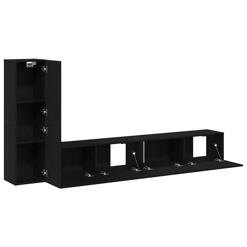 TV Cabinet Set Wall-mounted Black Oak Engineered Wood