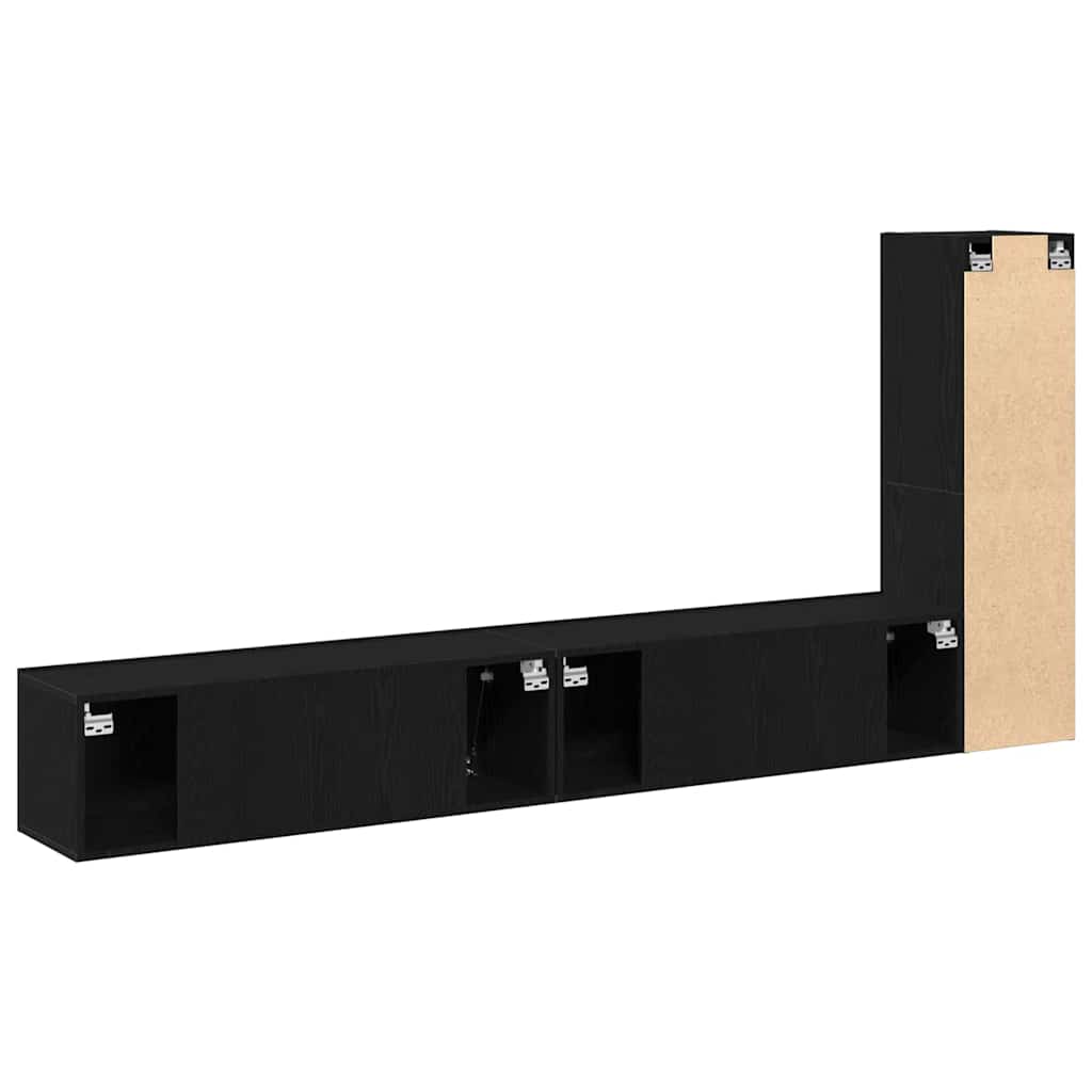 TV Cabinet Set Wall-mounted Black Oak Engineered Wood