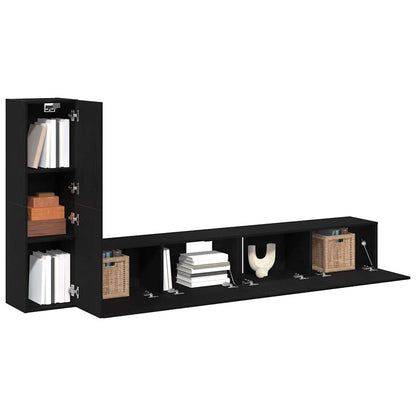 TV Cabinet Set Wall-mounted Black Oak Engineered Wood