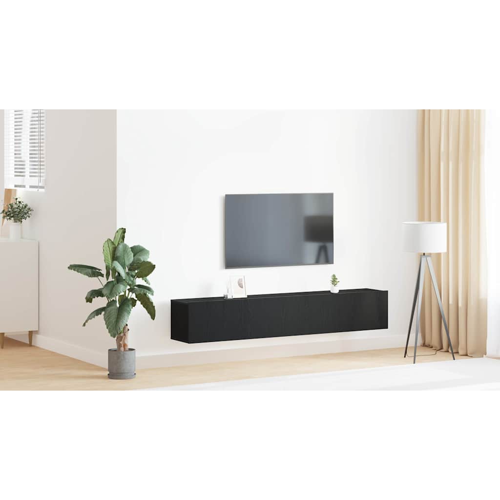 TV Cabinet Set Wall-mounted 2 pcs Black Oak Engineered Wood
