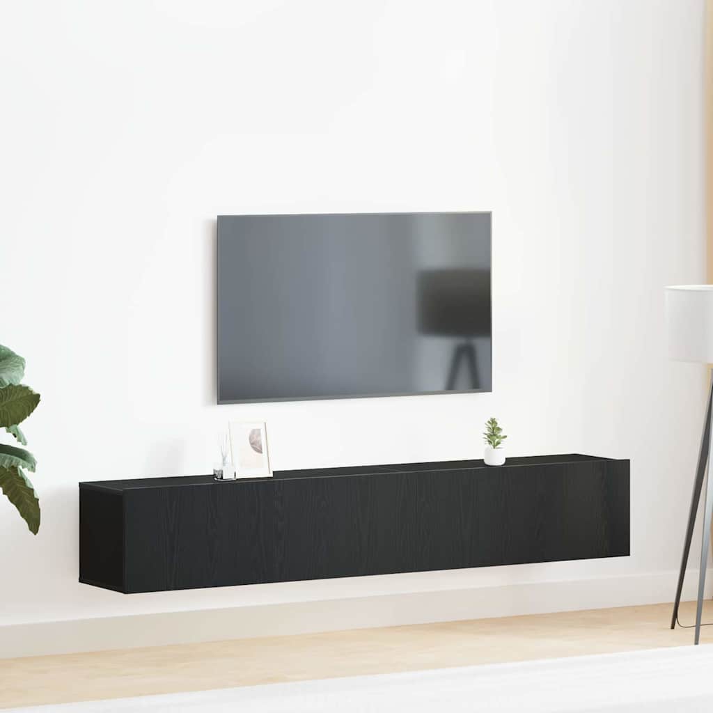 TV Cabinet Set Wall-mounted 2 pcs Black Oak Engineered Wood