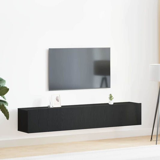 TV Cabinet Set Wall-mounted 2 pcs Black Oak Engineered Wood