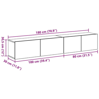 TV Cabinet Set Wall-mounted 2 pcs Black Oak Engineered Wood