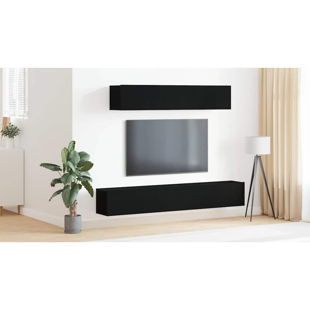 TV Cabinet Set Wall-mounted 4 pcs Black Oak Engineered Wood