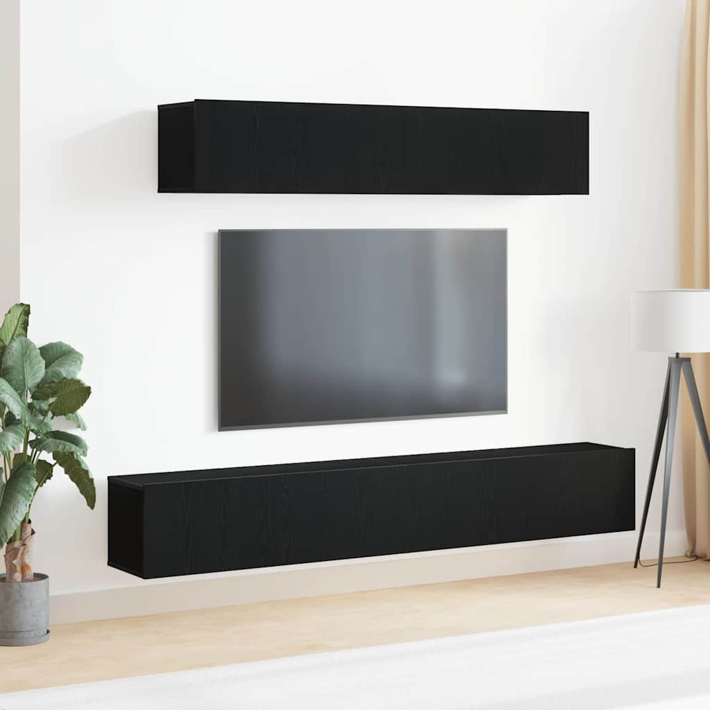TV Cabinet Set Wall-mounted 4 pcs Black Oak Engineered Wood