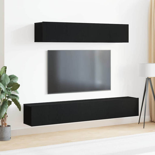 TV Cabinet Set Wall-mounted 4 pcs Black Oak Engineered Wood