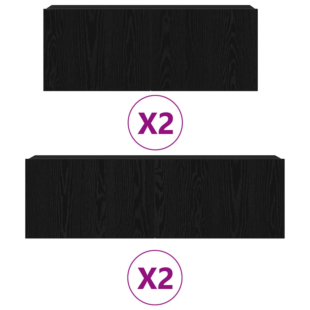 TV Cabinet Set Wall-mounted 4 pcs Black Oak Engineered Wood