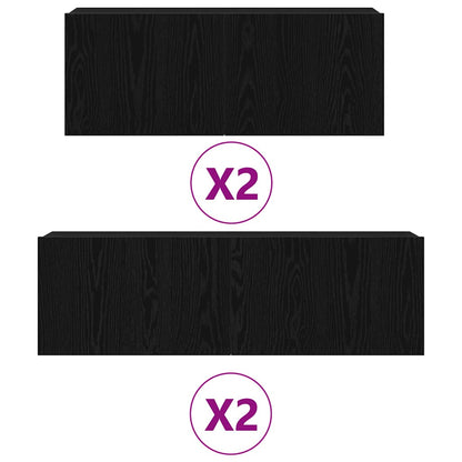 TV Cabinet Set Wall-mounted 4 pcs Black Oak Engineered Wood
